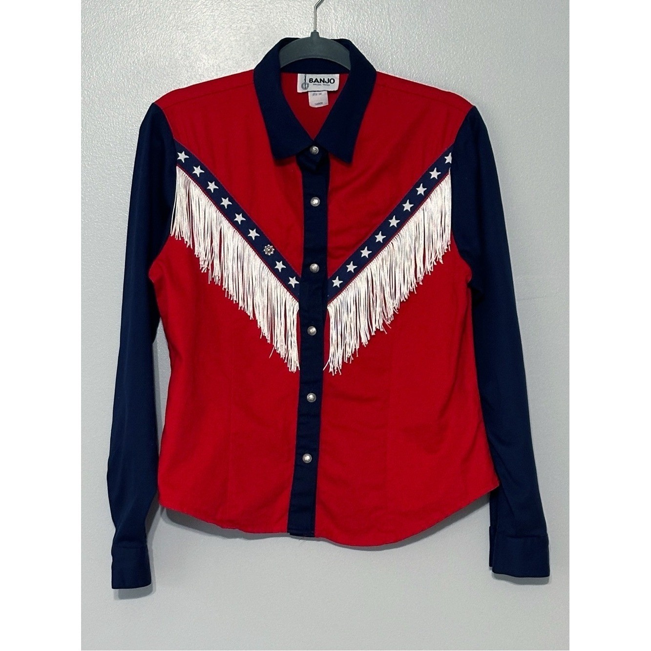 Vintage Banjo American Fringe Western Roper Button Down Shirt Women’s Size Large
