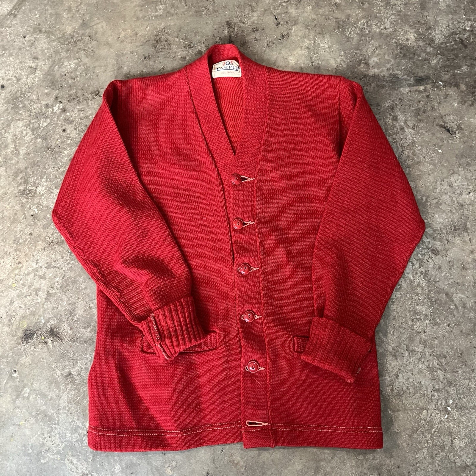 Vintage 50s 60s campus wool cardigan XS/S distressed vtg