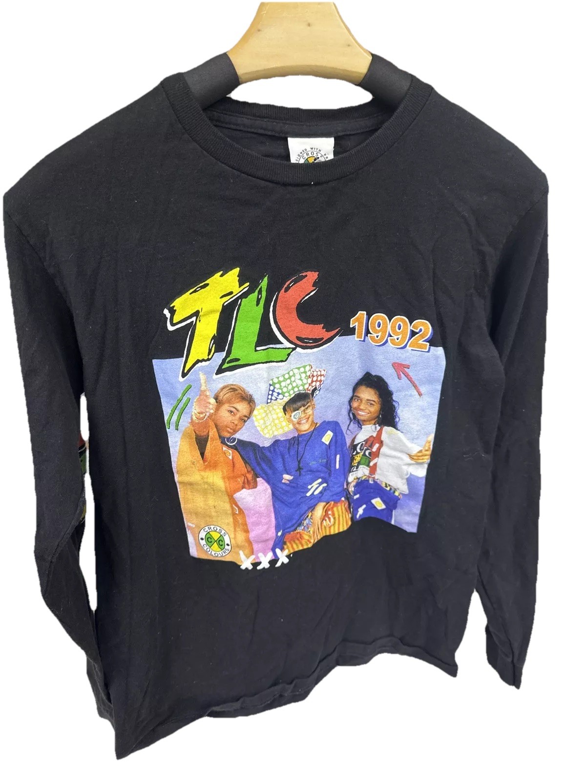 Vintage TLC 1992 Shirt Womens S Black Hip Hop Nation Music Tee Cross Colours