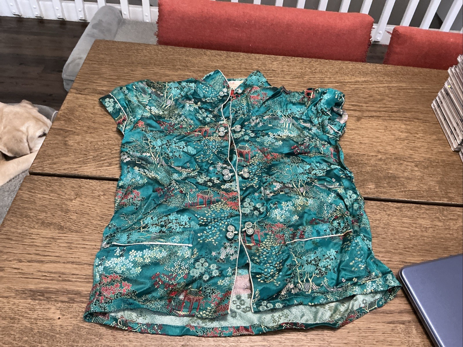 Vintage Longevity Brand – Teal Short Sleeve Asian Style Blouse – Size 12
