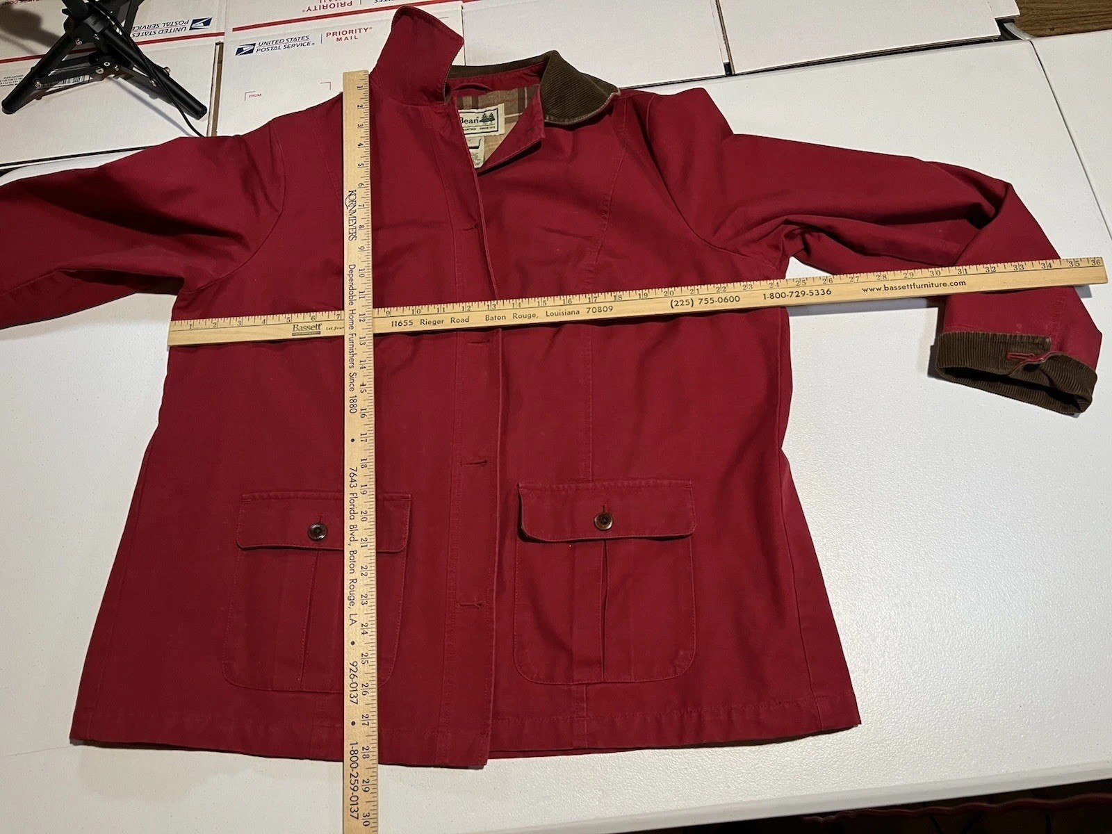 vtg LL Bean Womens XL 1X Red Chore Coat Barn Field Jacket Plaid Lined Corduroy