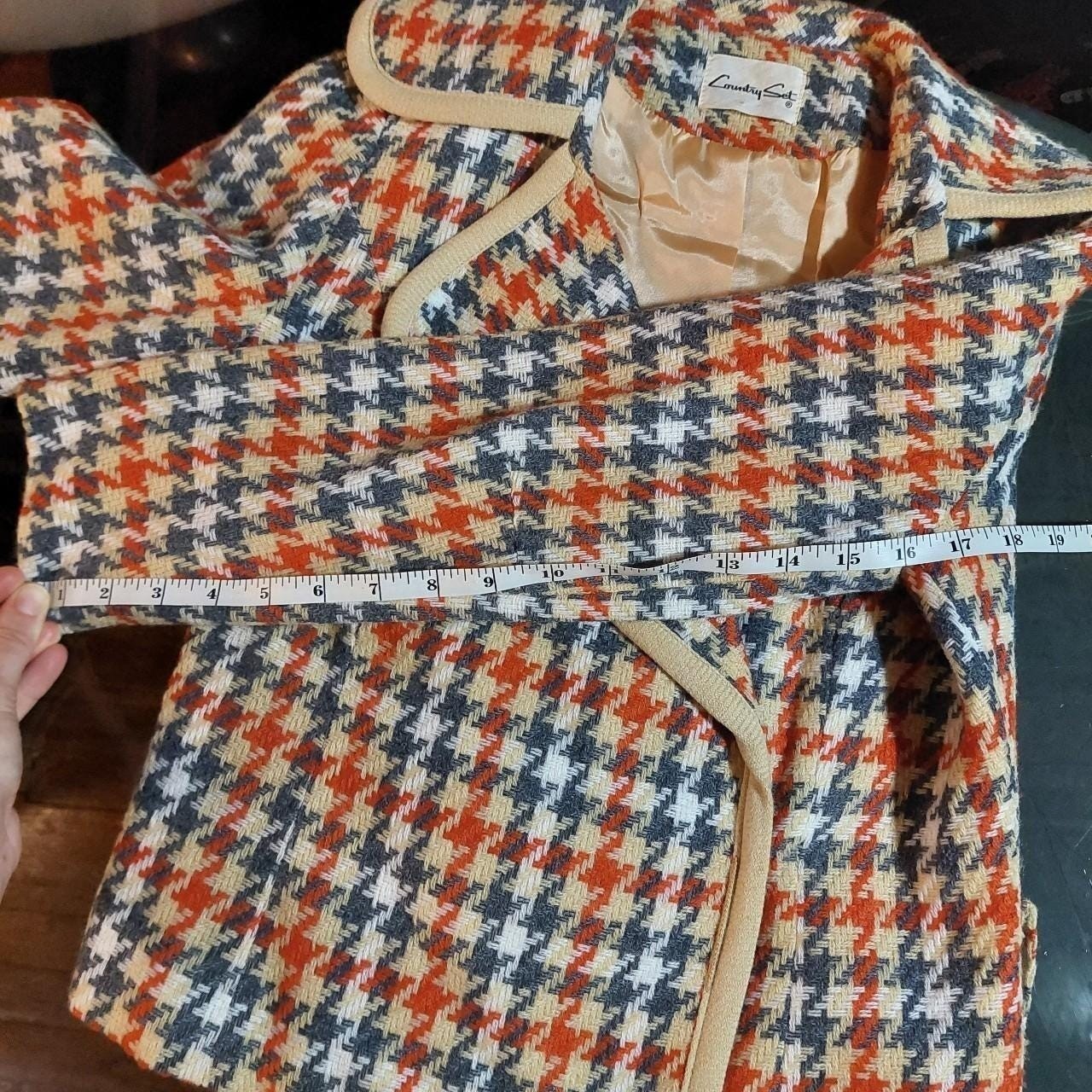 Vintage Country Set deadstock grey, tan, orange, and white houndstooth jacket.