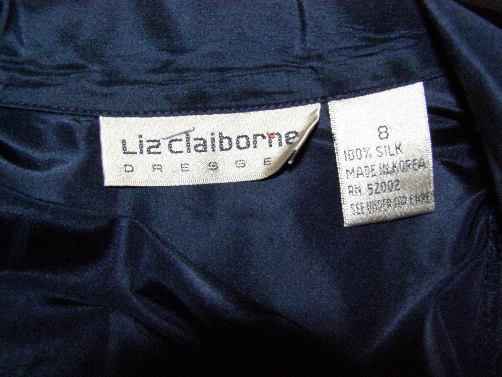 Vintage 80’s dark navy-blue button-down SHIRT DRESS S M silk LIZ CLAIBORNE full