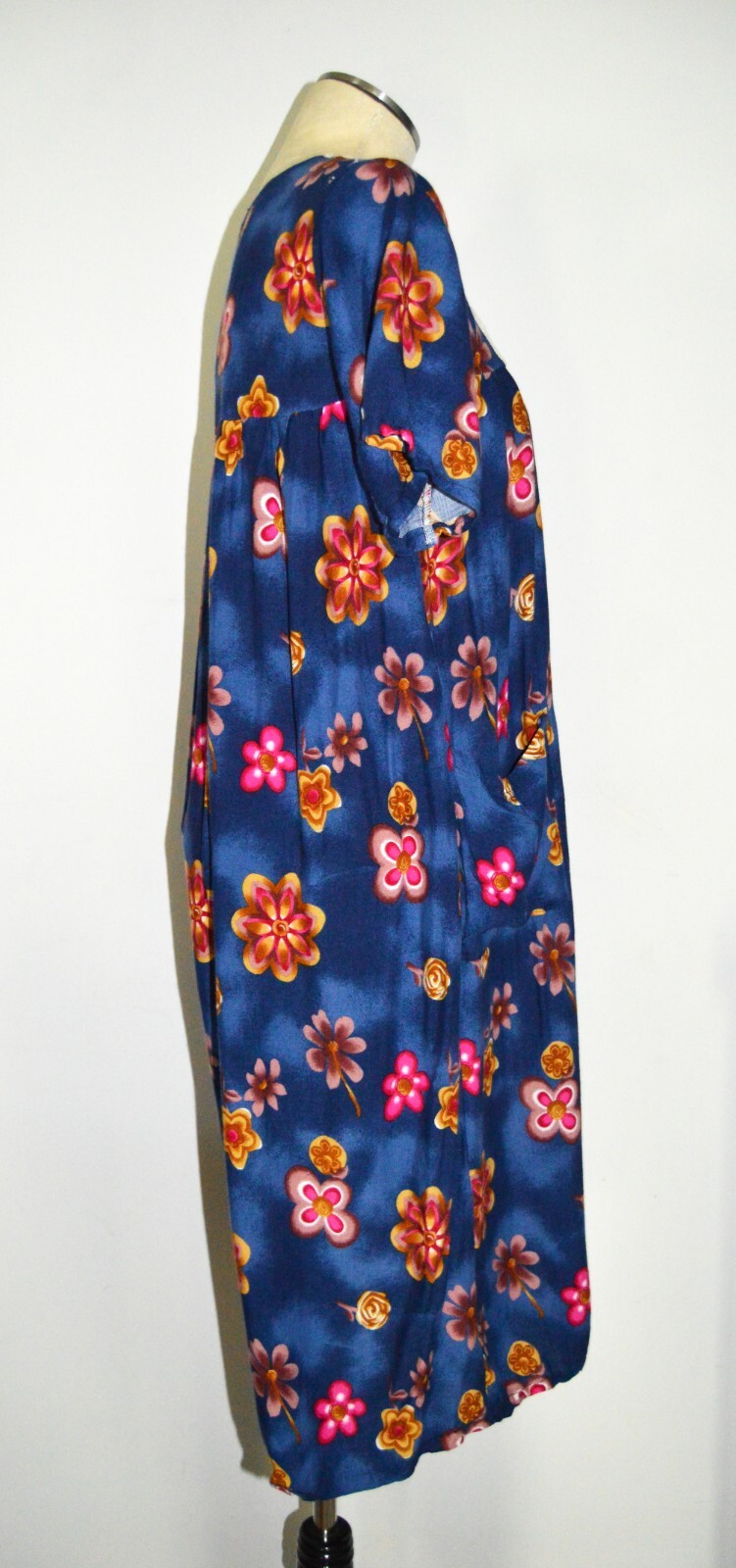Vintage MAYETTE Blue Muumuu House Dress with Eyelet Accent LARGE