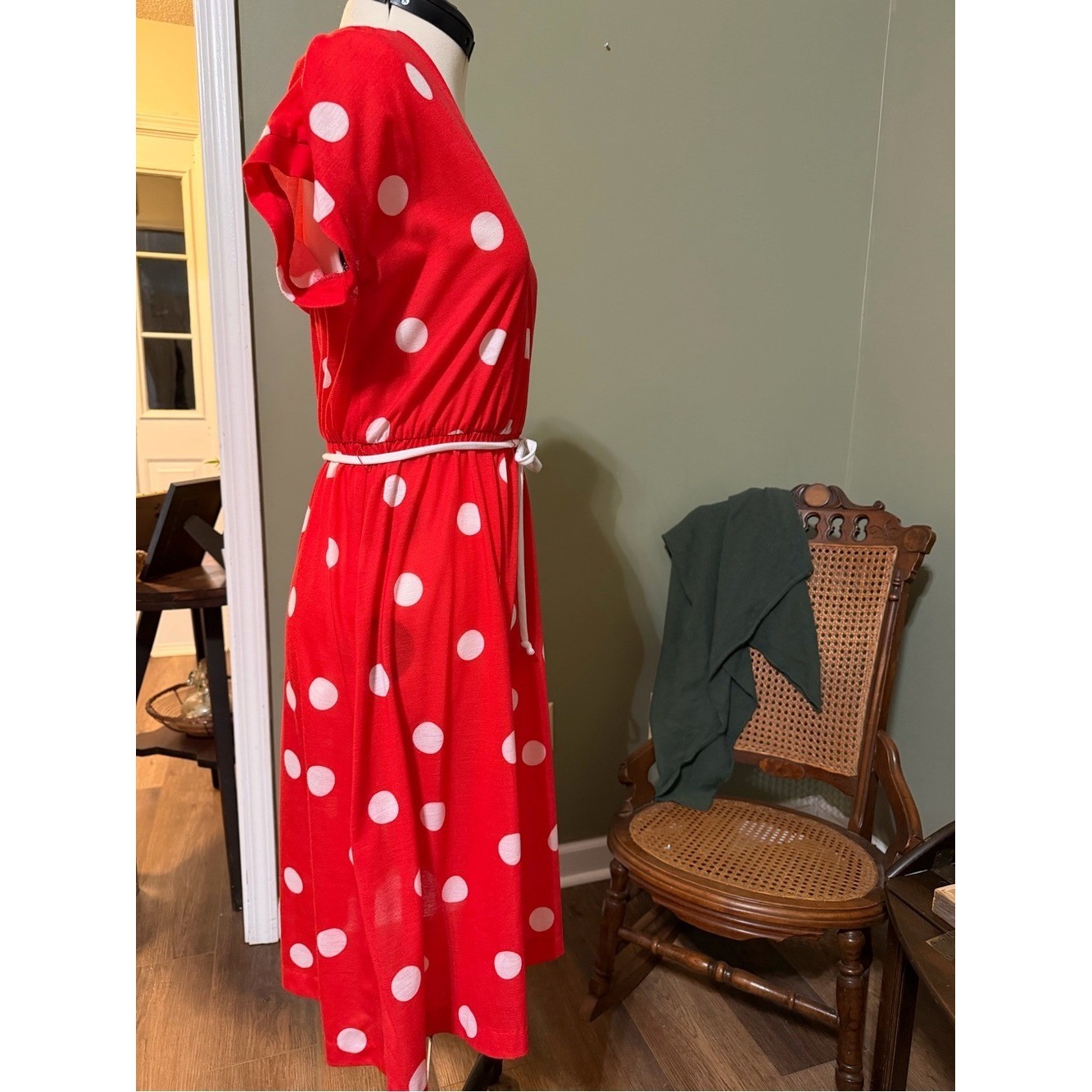 Tabby of California Vintage 80s Red White Polka Dot Midi Dress Retro Size 10