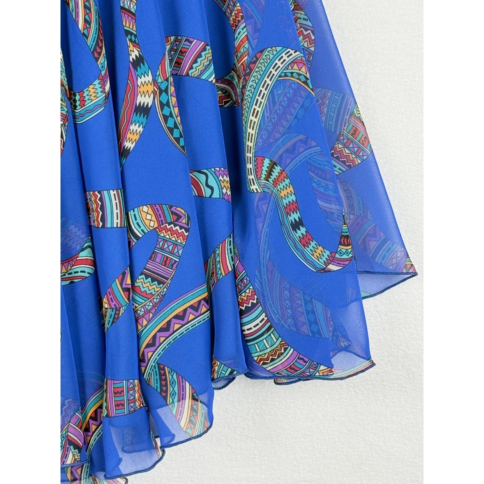 Siasia Dress Womens 10 Blue Geometric Vintage 80s Chiffon Party Statement Bold