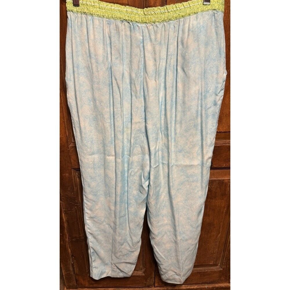 Vintage 80s City Girl Nancy Bolen 2 Piece Pant Set Blue Lime Acid Wash Rayon XL