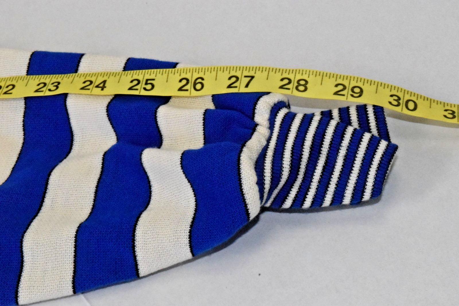 Vintage Housedress Dan Ellen Size S 70s Blue Stripe Sleeve Turtleneck Made USA