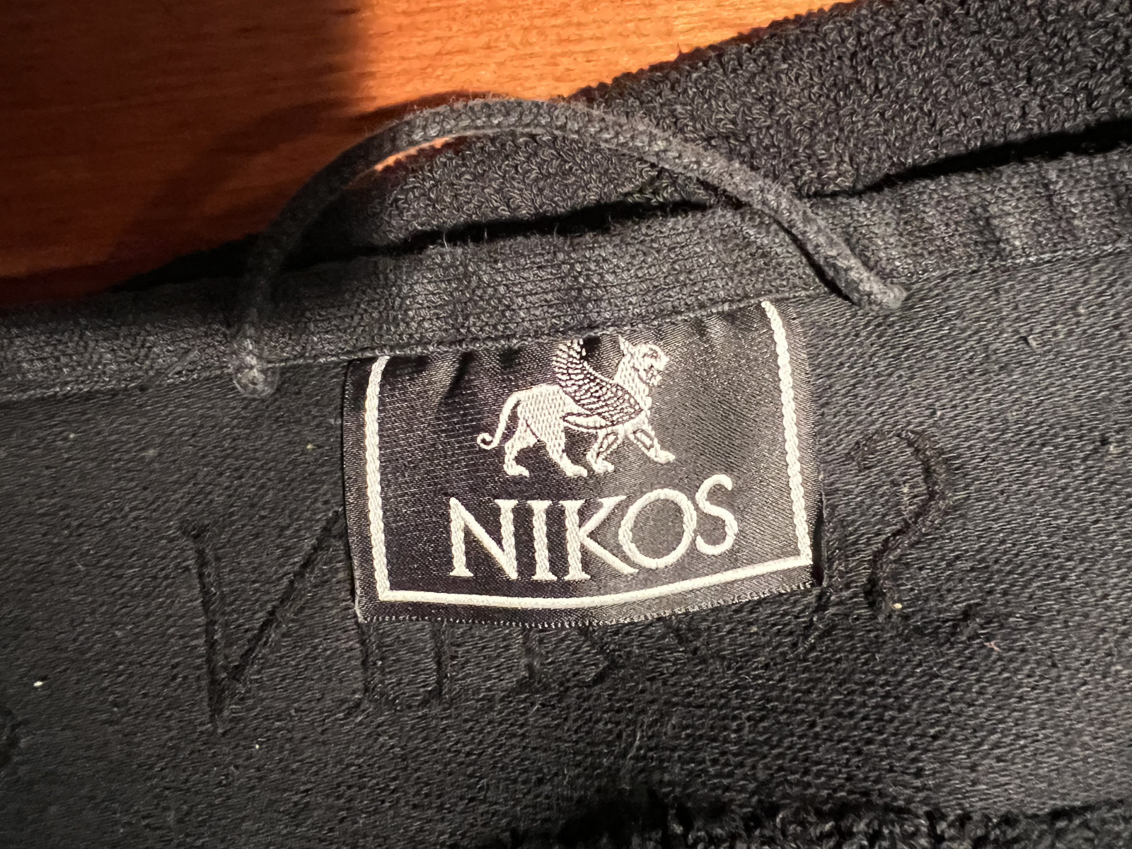 Original bath towel by Nikos, cotton in black, used