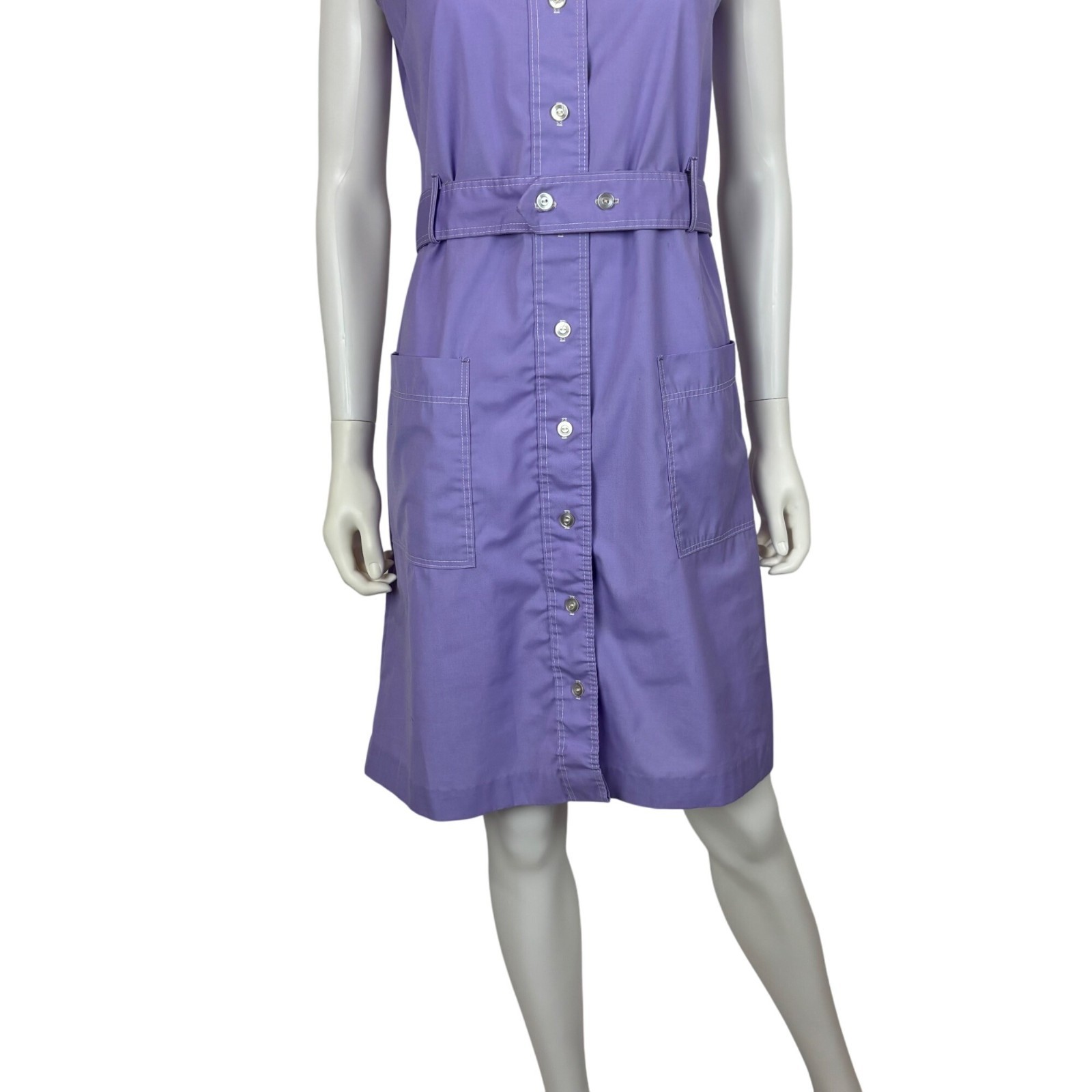 Vintage 70s Lavender Dress Womens S Mini Dagger Collar Waitress Canvas