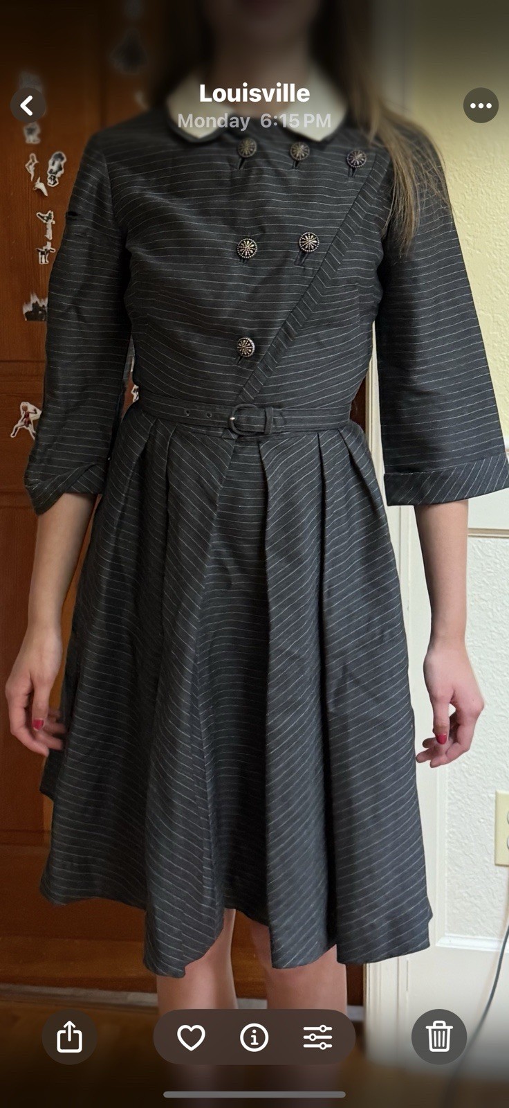 Vintage 1950s Women’s Dress Size 2 Carlye Black Grey Pinstripe