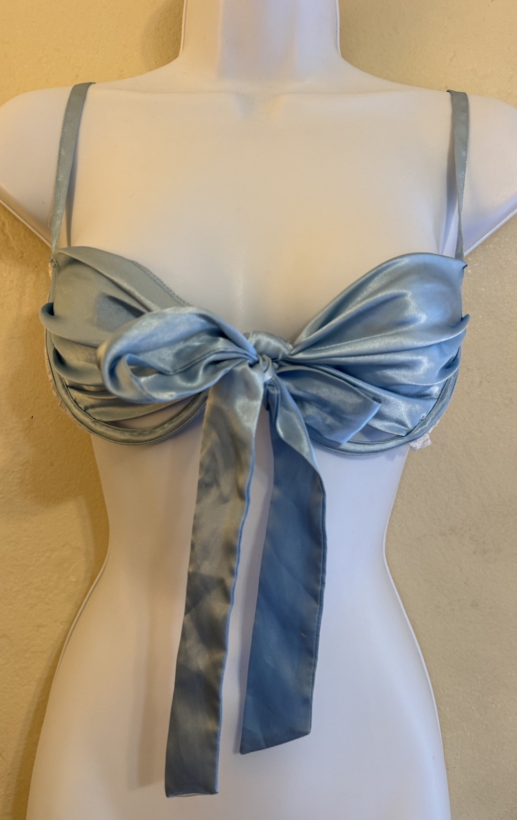 Vintage Y2K Frederick of Hollywood SATIN Open Cup Wrap Bow Bra Underwire Large