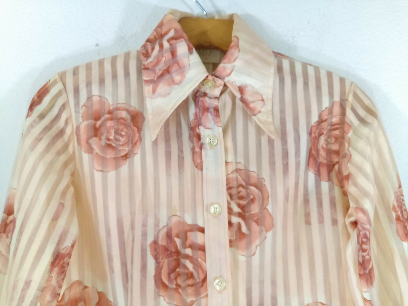 Vintage Ego Chicago 5 Blouse & Undershirt Union Pink Stripe Floral Semi Sheer