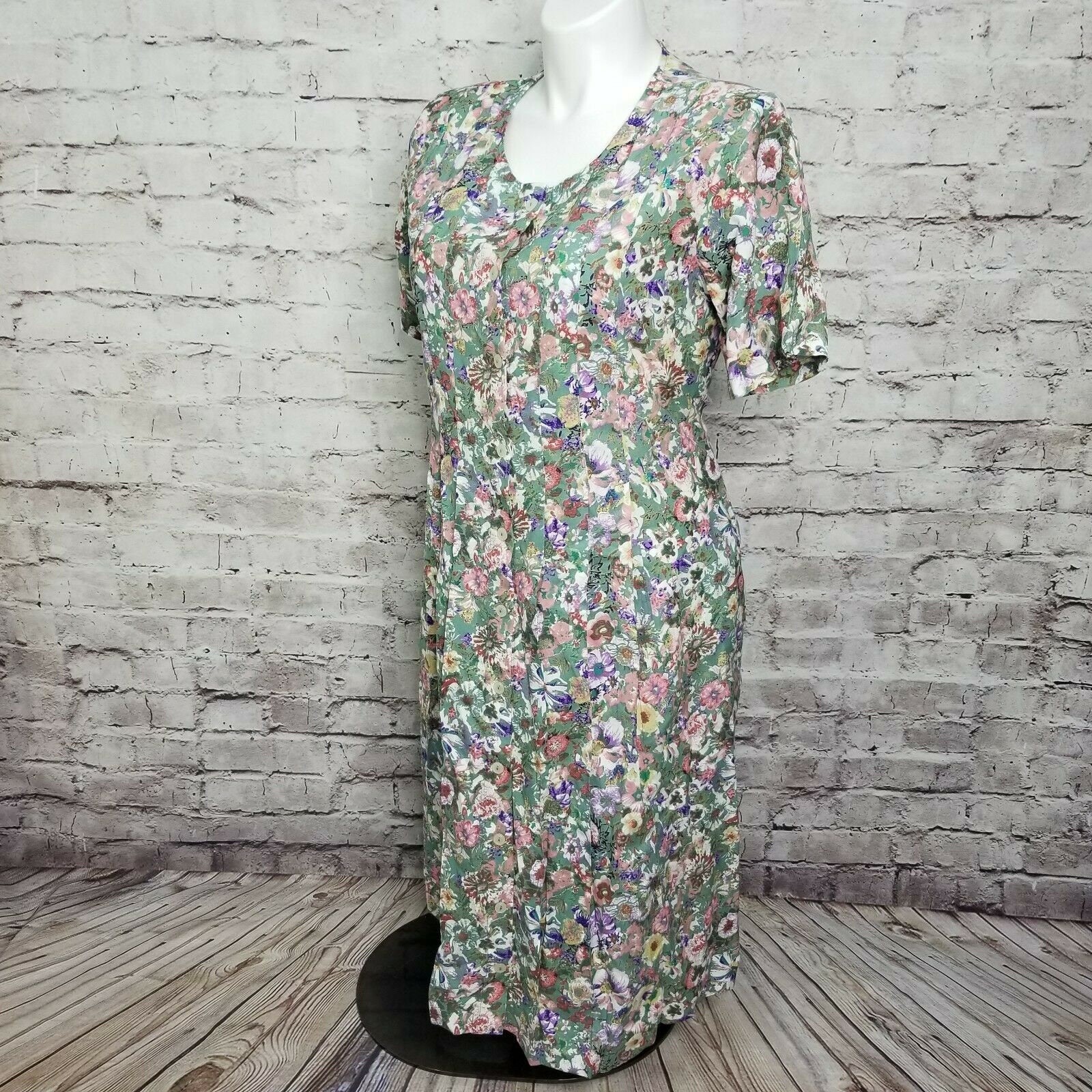 Vintage 90s Serengeti Size 14 Cottage Core Prairie Floral Tie Back Pleated Dress