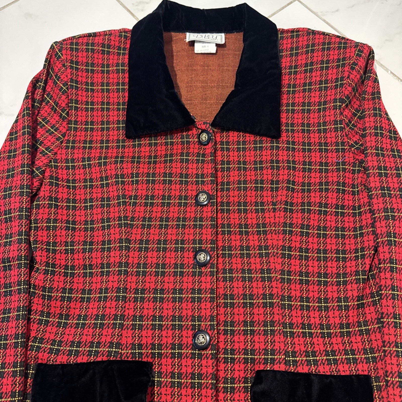 Vintage 80s D.B.Y. Red Plaid Acrylic Blazer Top Size 11 Secretary