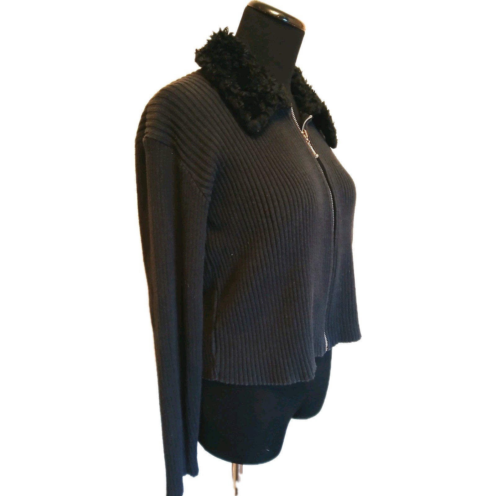 Vintage Phases Y2K 1990’s Black Cropped Black Zippered Sweater Size M