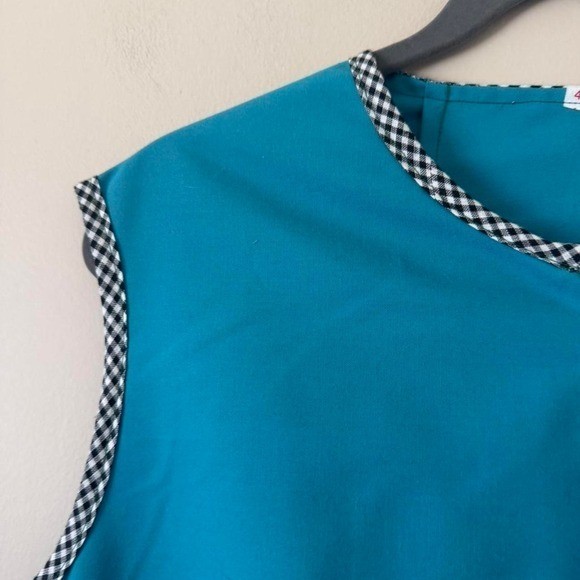 60s / 70s XL dark turquoise mod shift dress blue vintage plus size gingham
