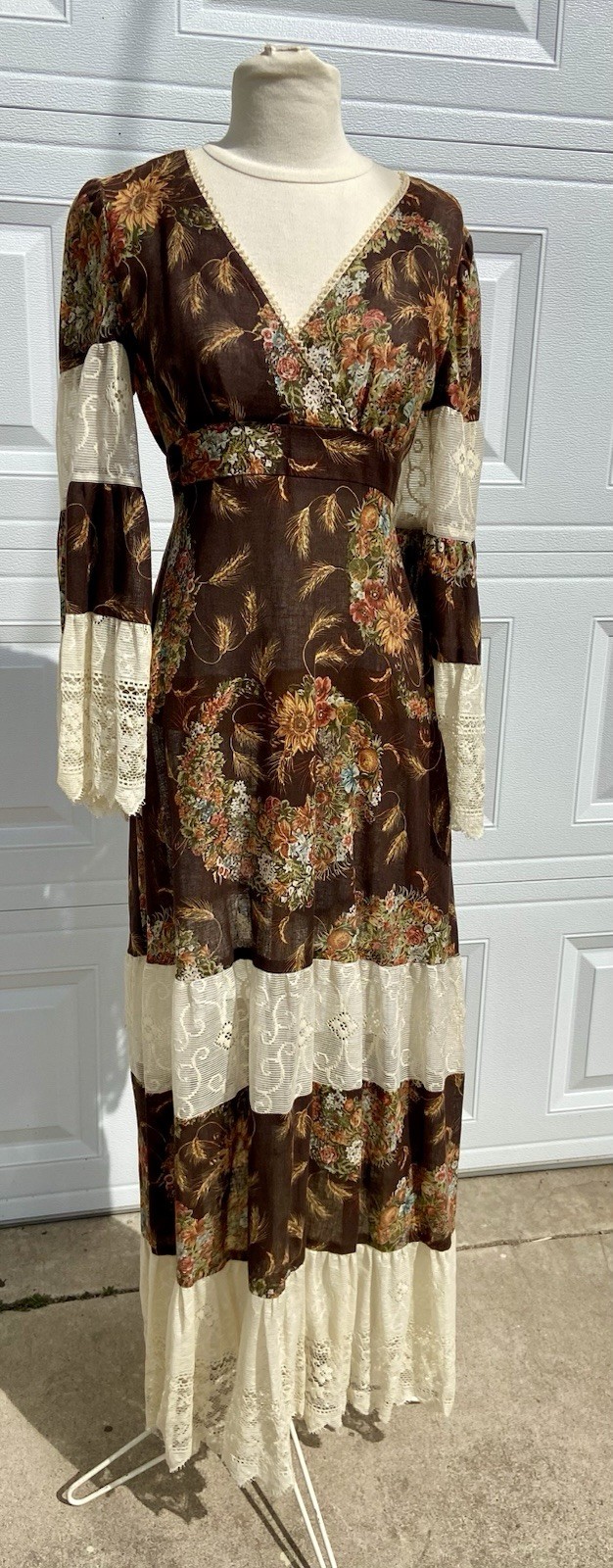 Rare Vintage Auth 70’s Dress Floral Lace Hippie Boho Prairie Festival XS-SM