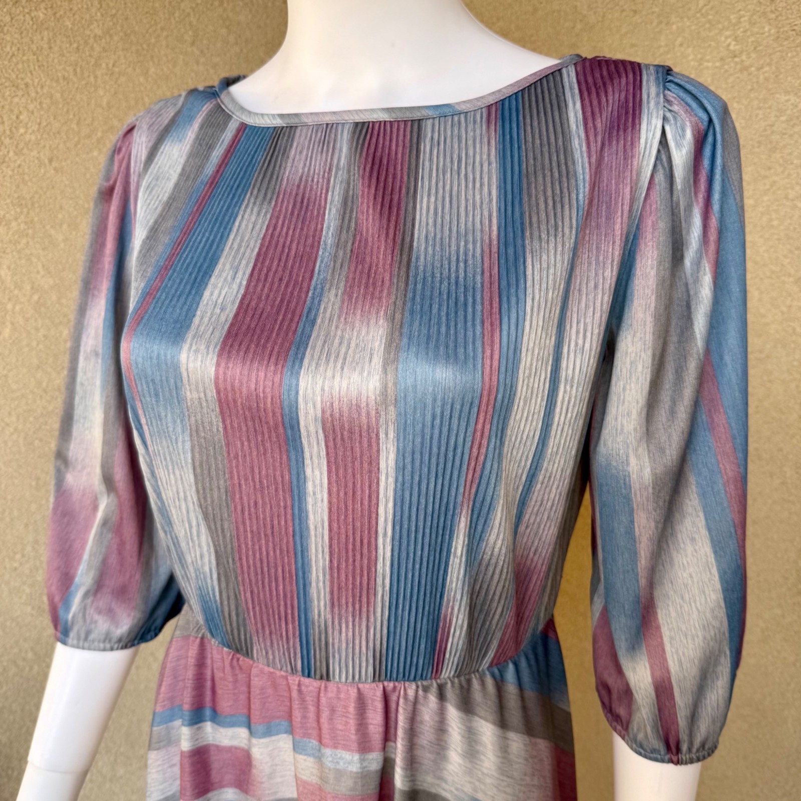 Vintage 70s Monochromatic & Muted Tones Striped Dress