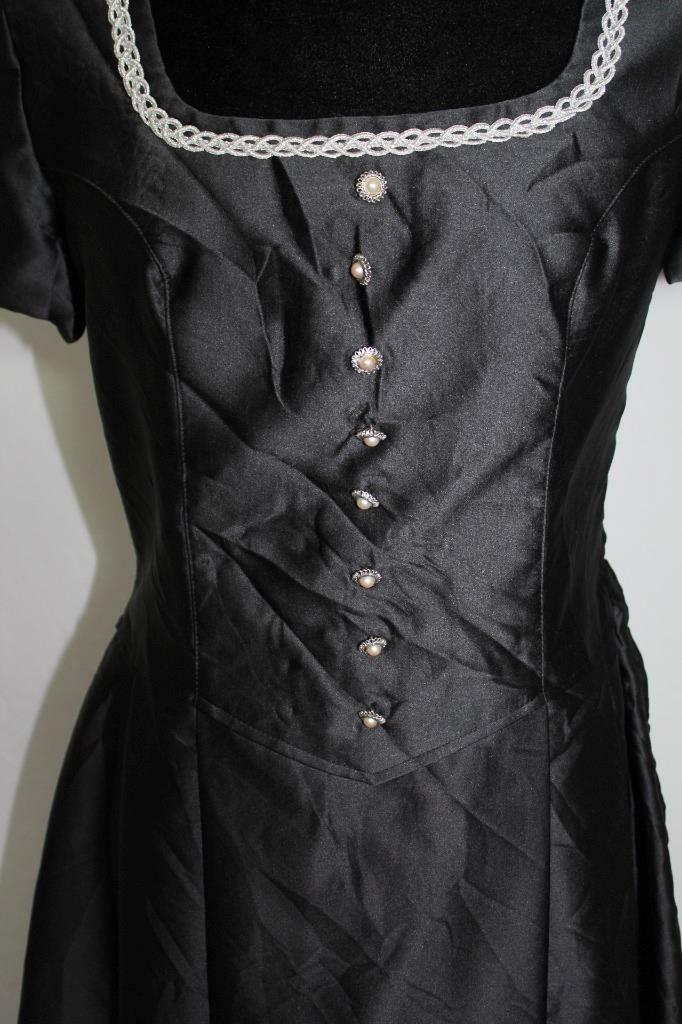VINTAGE GERMAN 1970’S BLACK SATIN ETHNIC DRESS SIZE 6-8
