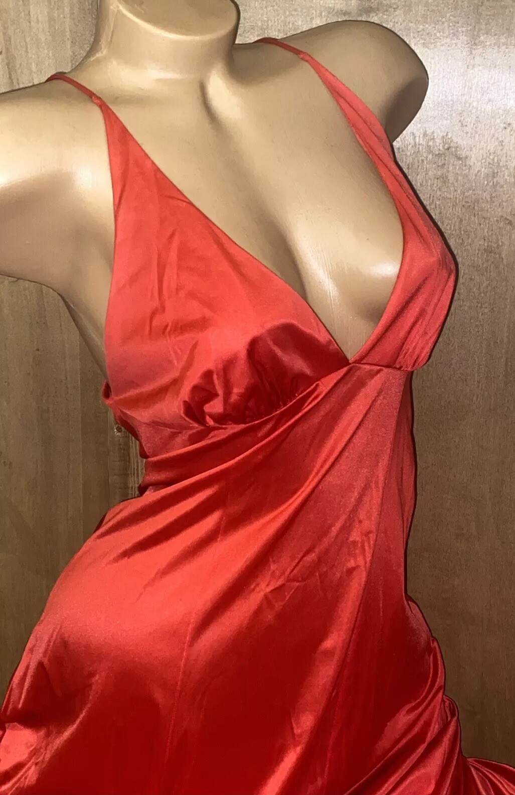Vintage Vanity Fair Long Red Satin Nylon SZ 32 Flowing Nightie Dress Slip #15