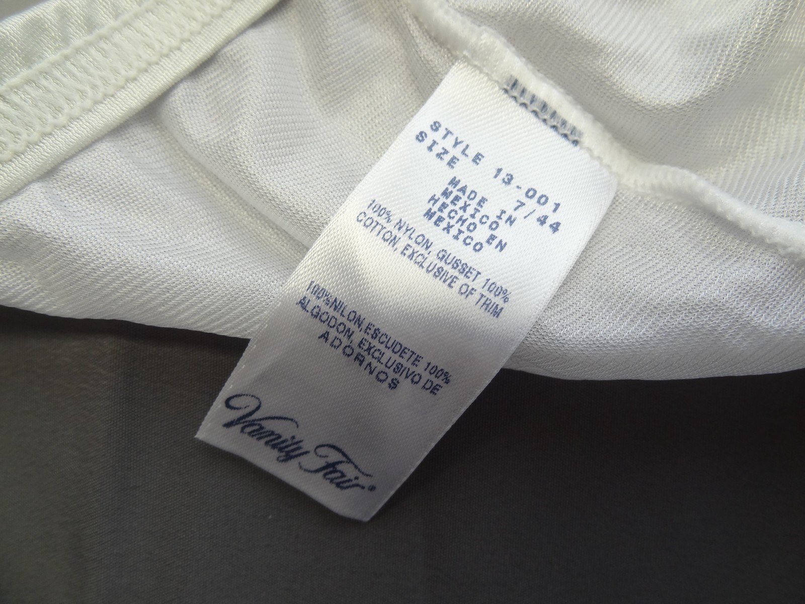 Vanity Fair 7 44 100% Nylon Satin Sheer Hi-Waist Brief Panties White VTG 13-001
