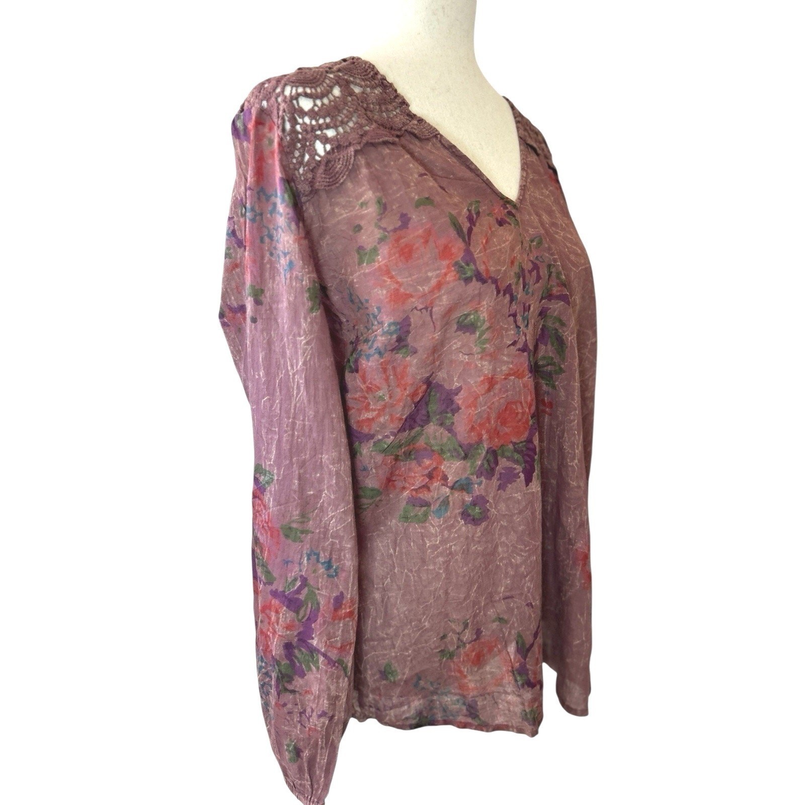 NWT Vintage Goa Burgundy Floral Cotton Top Size M Boho Fairy Fall Whimsigoth