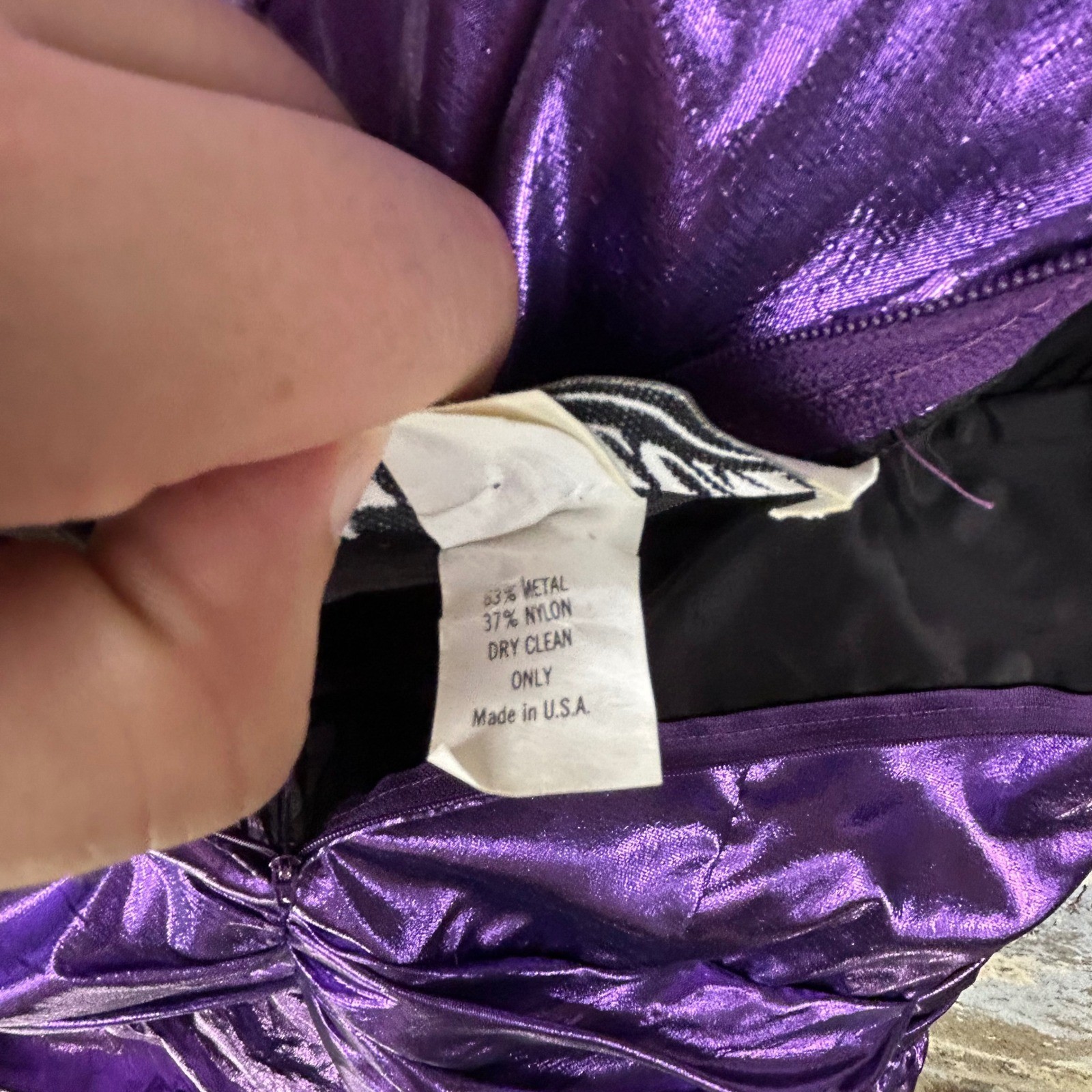 Vintage 80’s Zum Zum Party Dress Purple Metallic Ruched Sequin Prom 9/10