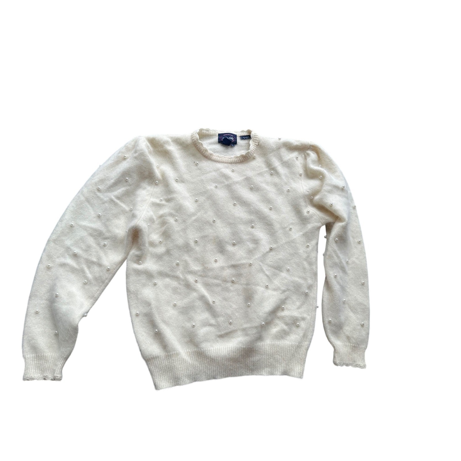 Allen Solly Vintage Cream Angora Lambswool Pearl Embellished Sweater Large