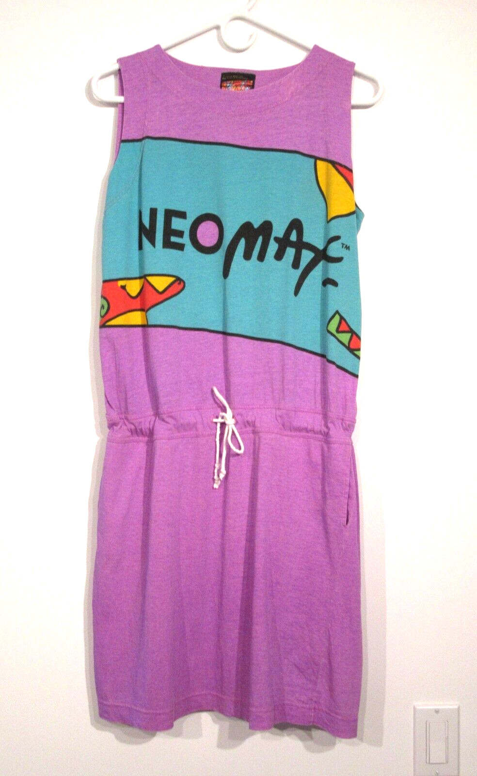 VINTAGE WOMENS PETER MAX 1980S NEOMAX JUMPER DRESS POCKETS MEMPHIS NEW WAVE F22