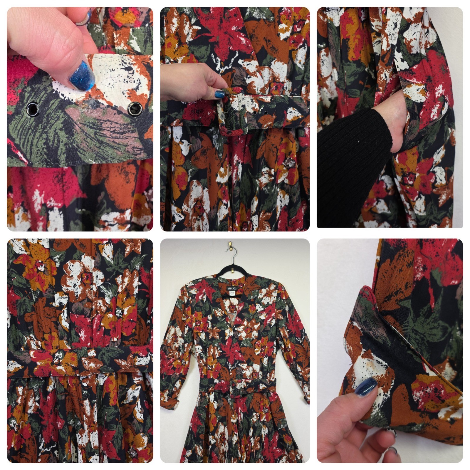 VTG Studio I Maxi Dress Womens 12 Black Floral Cottagecore Boho Retro Fall Cozy
