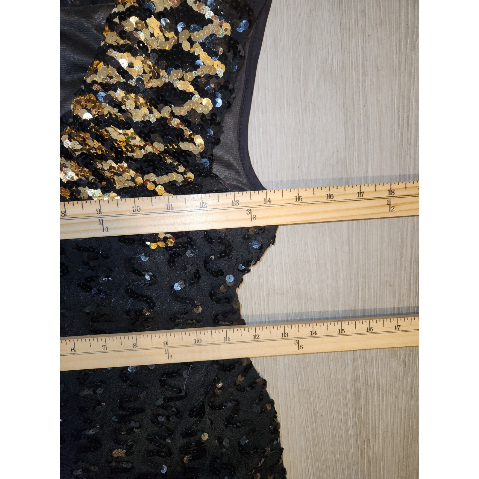 A La Carte California Vintage Sequin Cocktail Dress Black Gold Size 9/10 9917