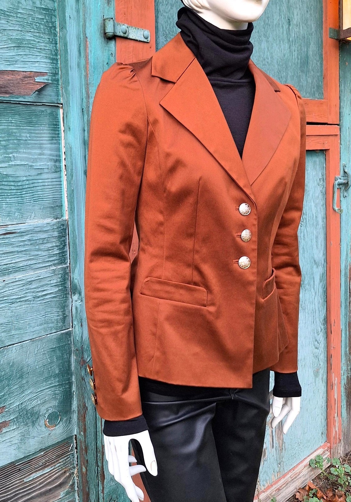 Vintage Jacket Ladies Riding Style Burnt Sienna with Gold Buttons – 1980s