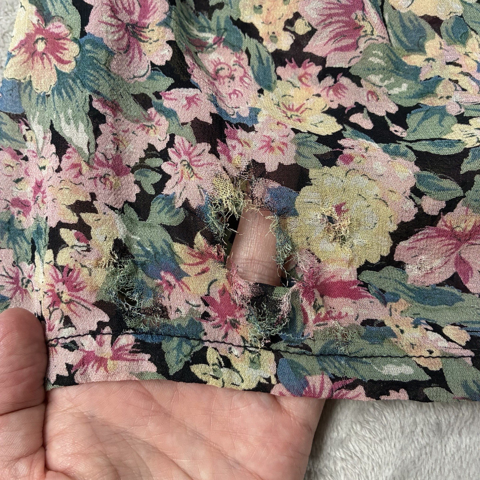 VTG 90s Nostalgia Sheer Floral Short Sleeve Button Up Maxi Dress Womens M Grunge