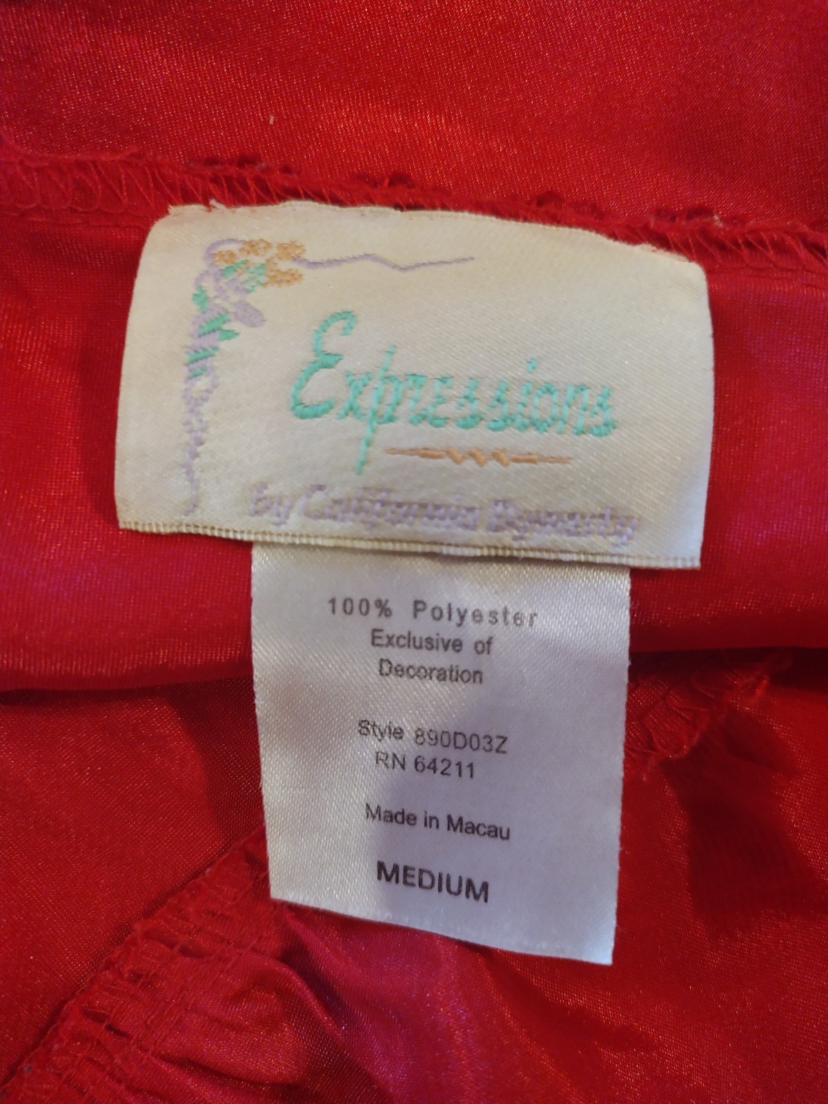 Vtg 90s Red Long Nightgown Slip Lingerie Sz M Expressions By California Dynasty
