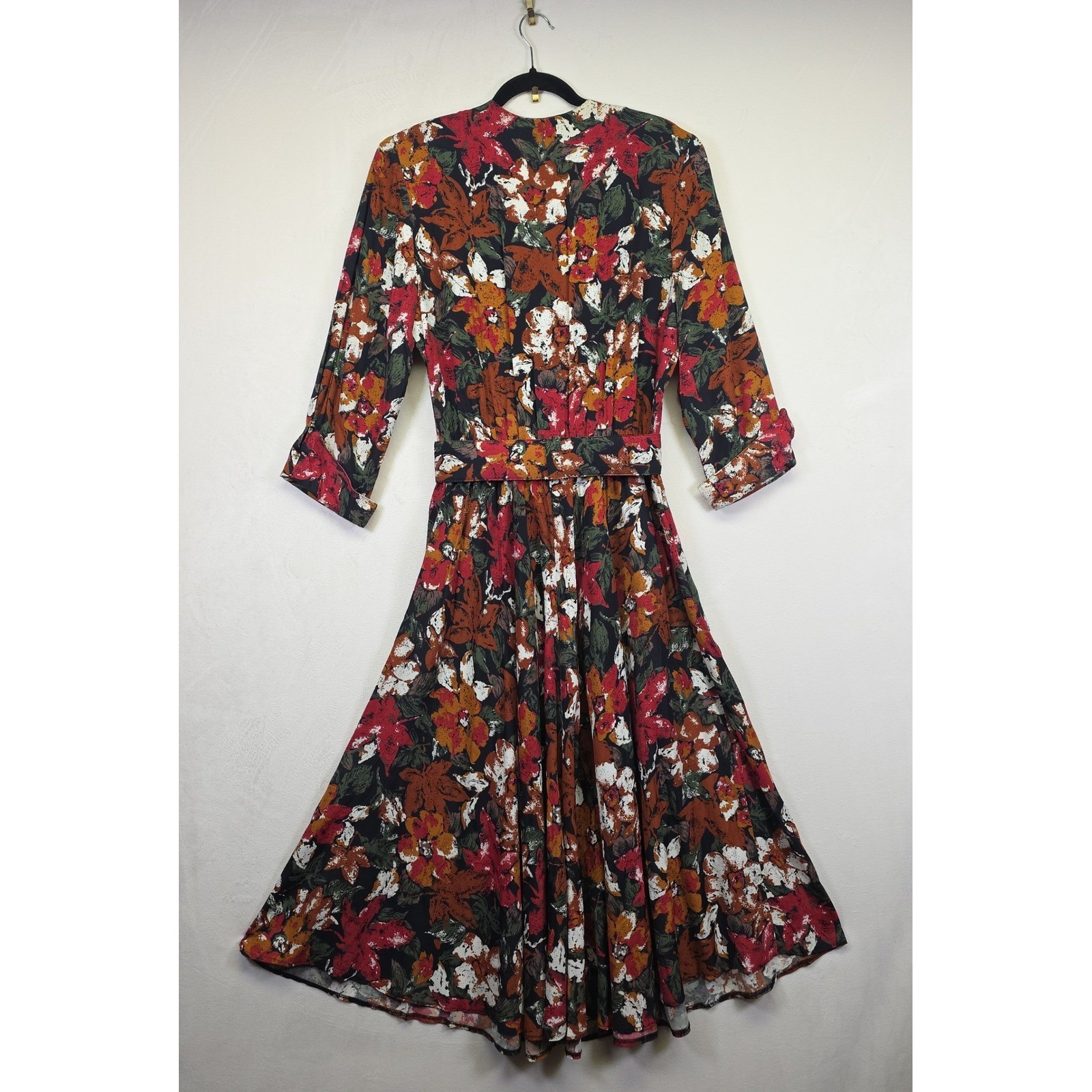 VTG Studio I Maxi Dress Womens 12 Black Floral Cottagecore Boho Retro Fall Cozy