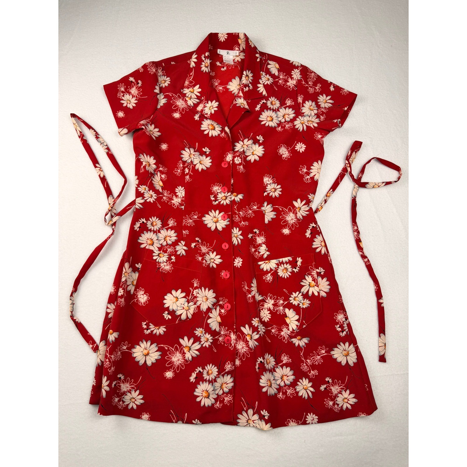 Vintage 90’s Rampage Red Daisy Floral Button Skater Mini Dress Junior 9