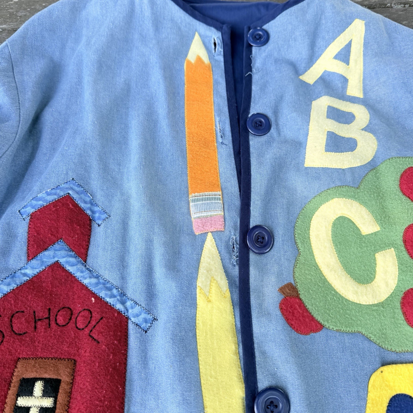 Vintage Handmade Teacher School Jacket Womens XL 23×26 ABC Apple