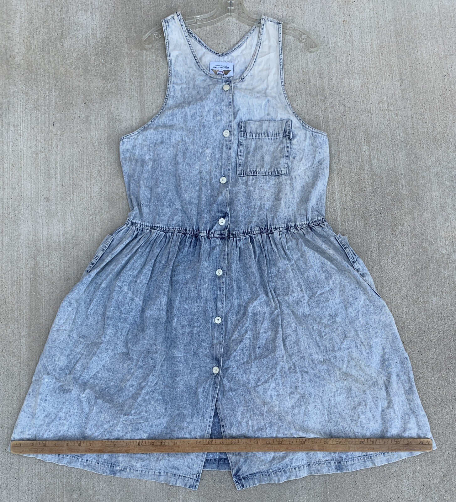 Vintage Limited Express EXP Acid Wash Denim Jumper Dress Pockets 1980s Size L