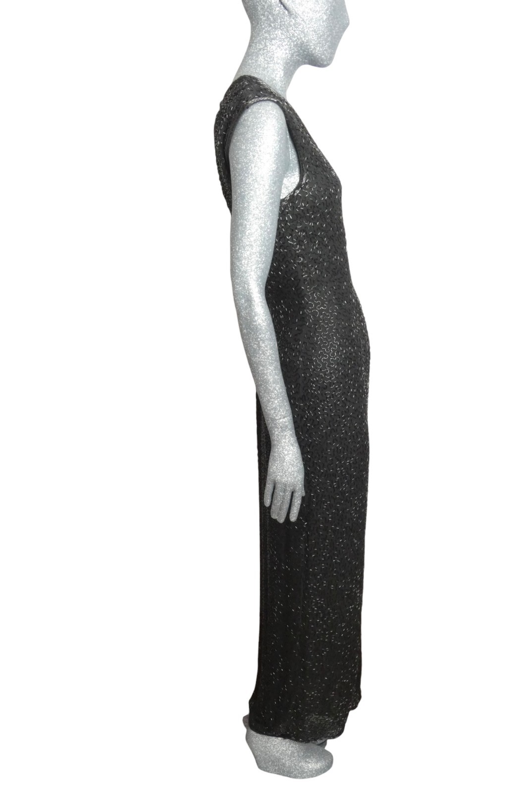 NAEEM KHAN RIAZEE – 1980s Black Beaded Gown, Size 6