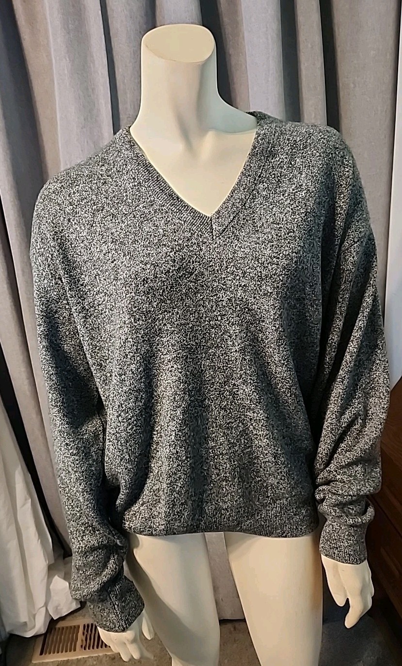 Vtg Jantzen Sweater Womens XL Heather Gray Knit V Neck Made USA Preppy Momcore