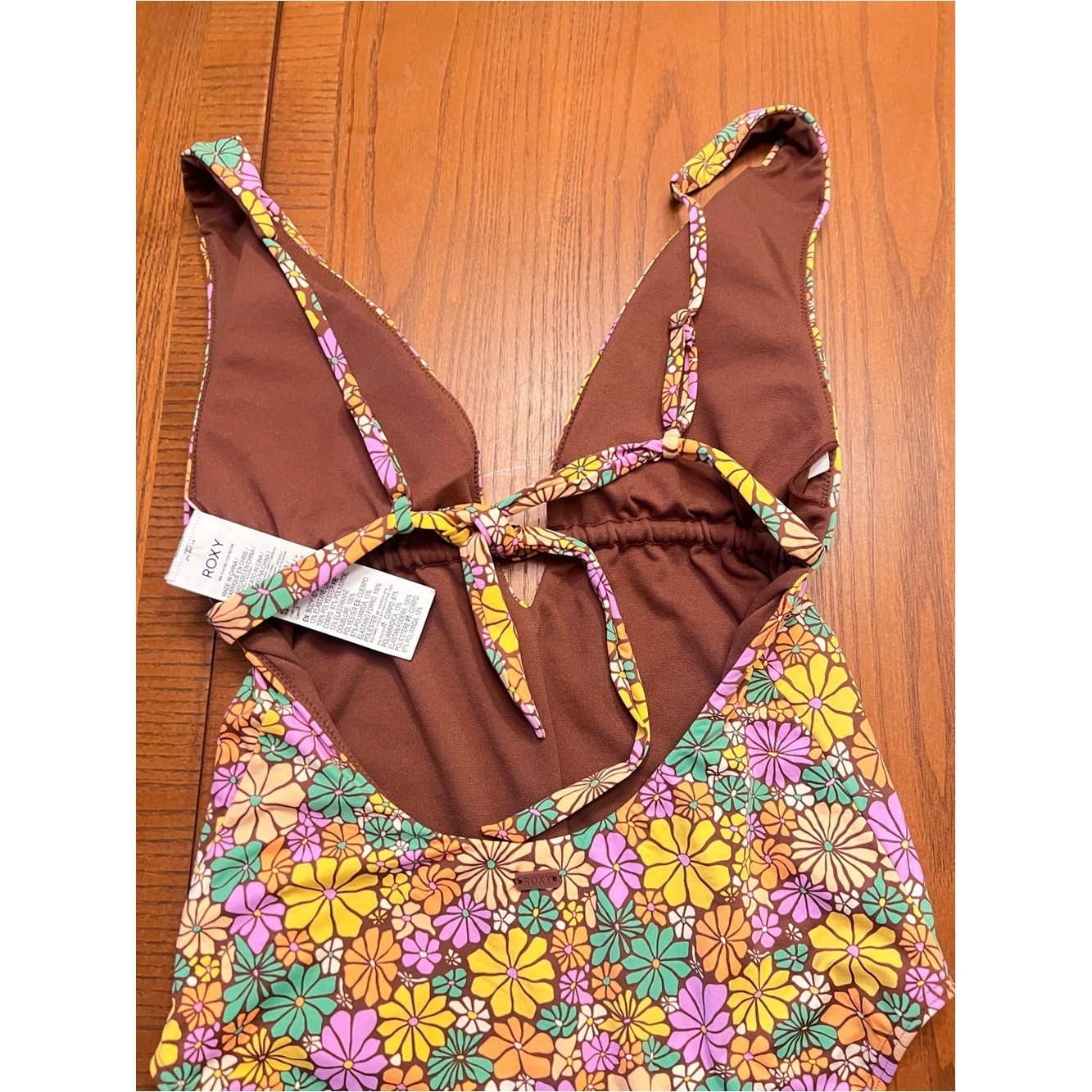 Roxy Retro-Inspired Eco All About One Sol Piece Deep V-Neck Swimsuit Size Medium
