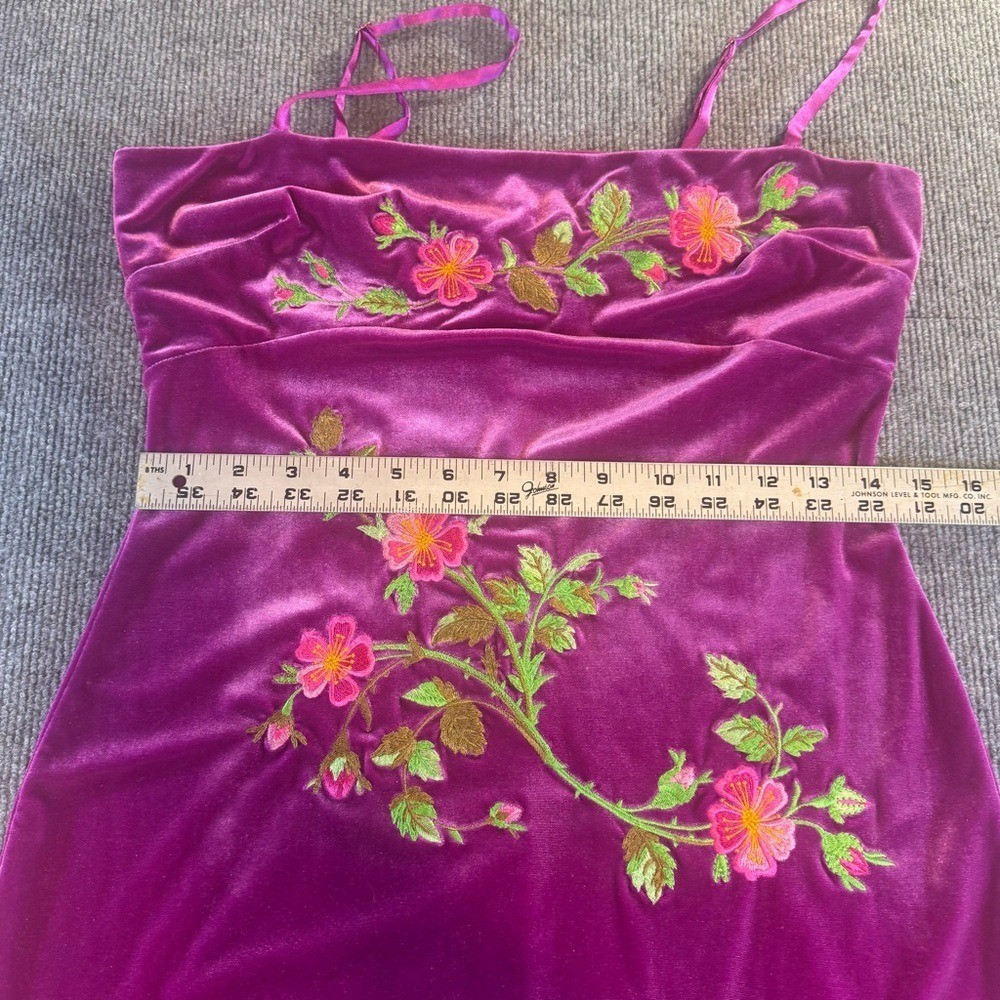 VTG Betsey Johnson New York M Fuchsia Embroidered Velvet Midi Dress 90s Grunge