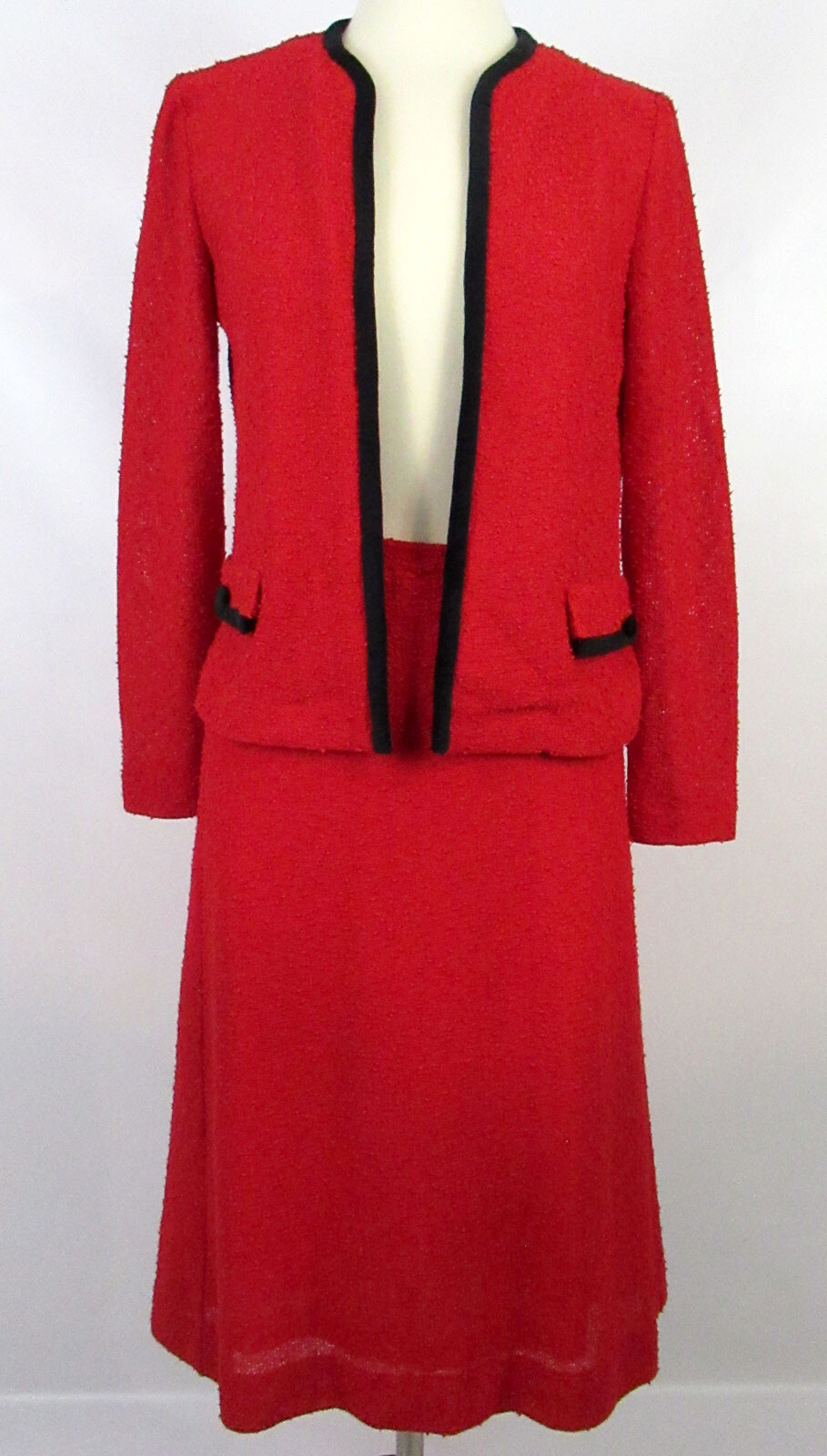 Vintage 1970s 1980s Red Wilroy Traveler suit jacket and skirt