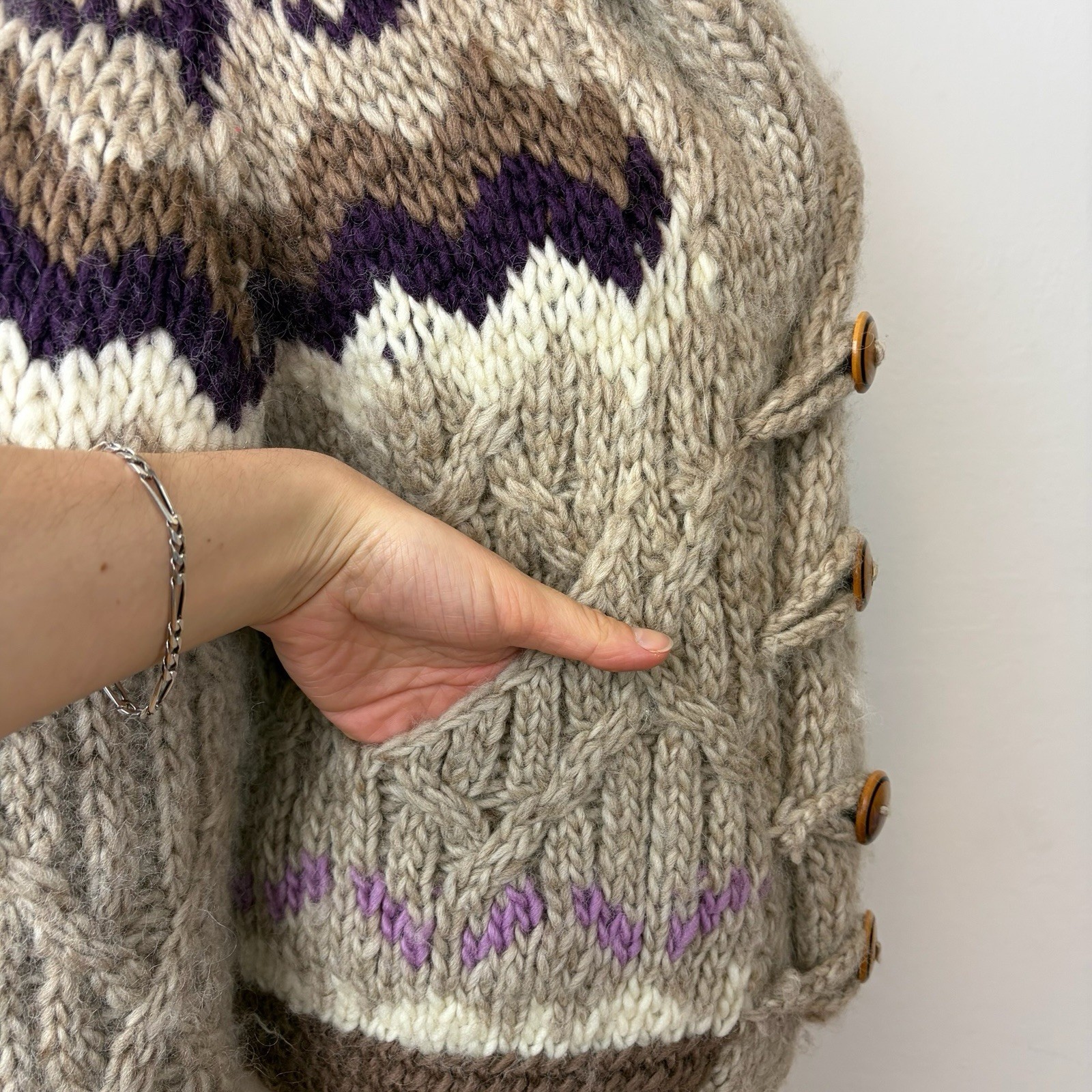 70’s 80’s Mexican Wool Cableknit Sweater Jacket Cowichan Angela Campos De Morris
