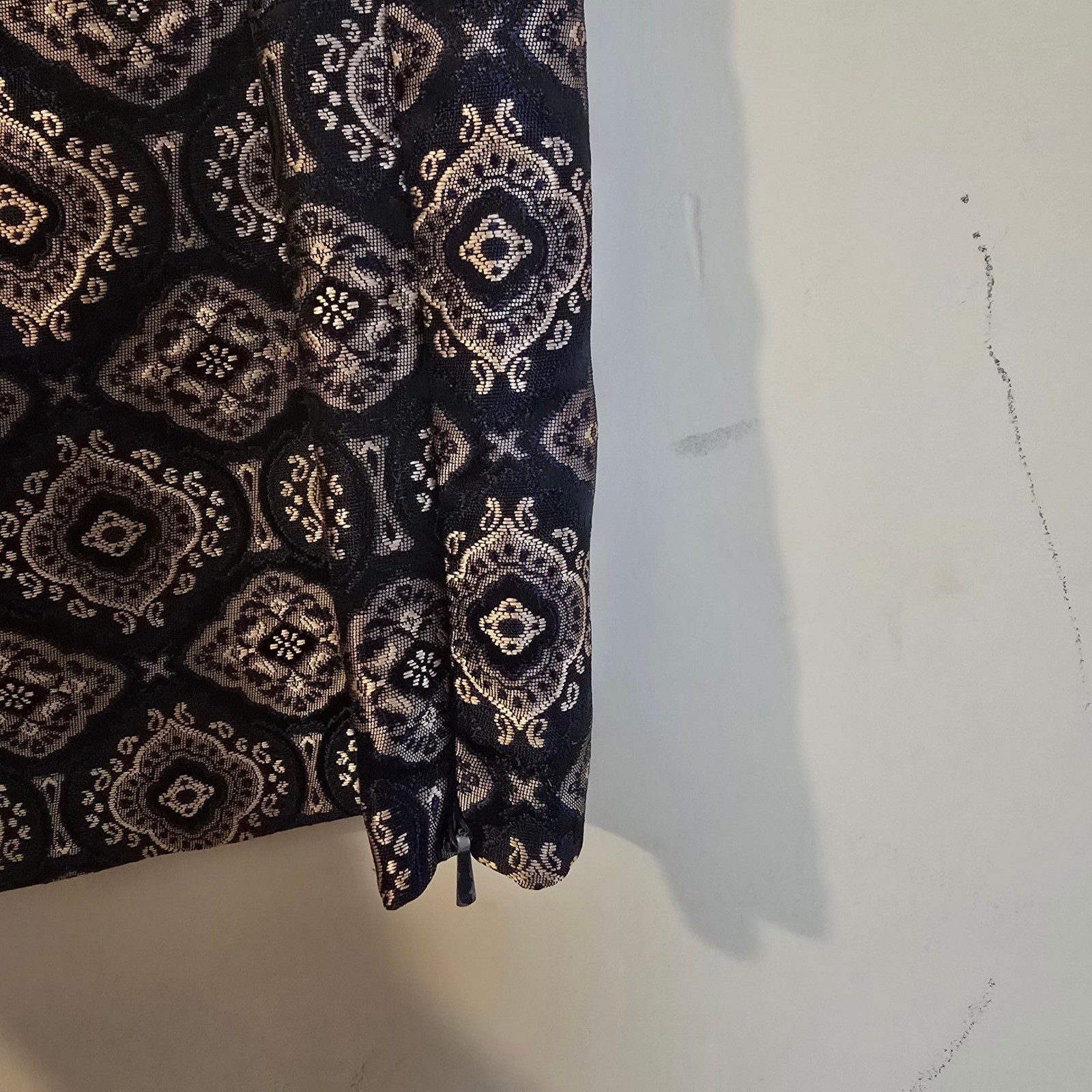 Jonathan Martin Vintage Brocade 2 Piece Set Crop Top Mini Skirt Navy Gold Sz 13