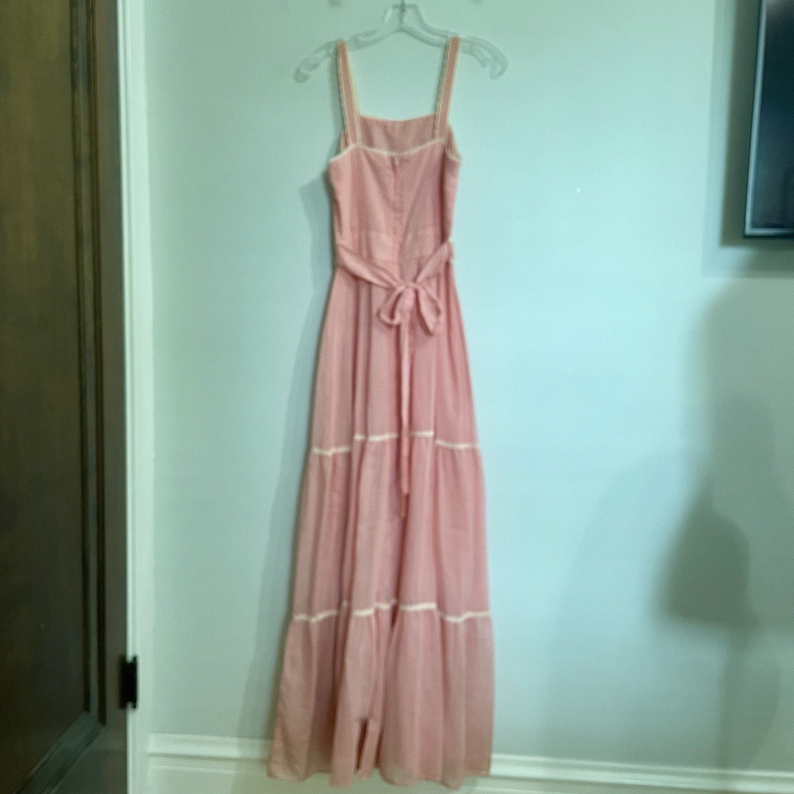 Vintage 70s Candi Jones Pink Prairie Maxi Dress Small Boho Cottagecore Lace