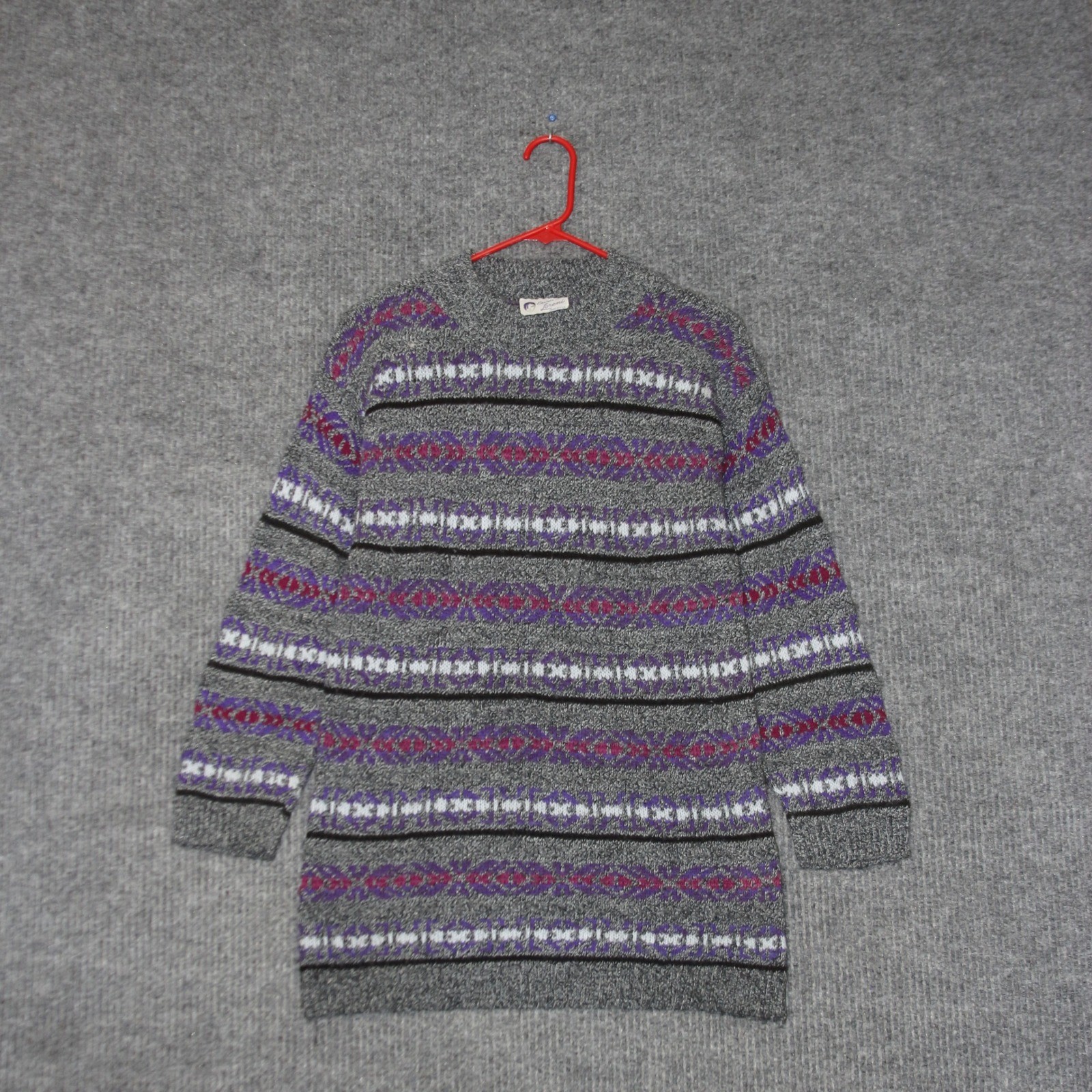 Vintage Enrico Loreni Sweater Womens 35 Gray Fair Isle Knit Tunic Made in USA