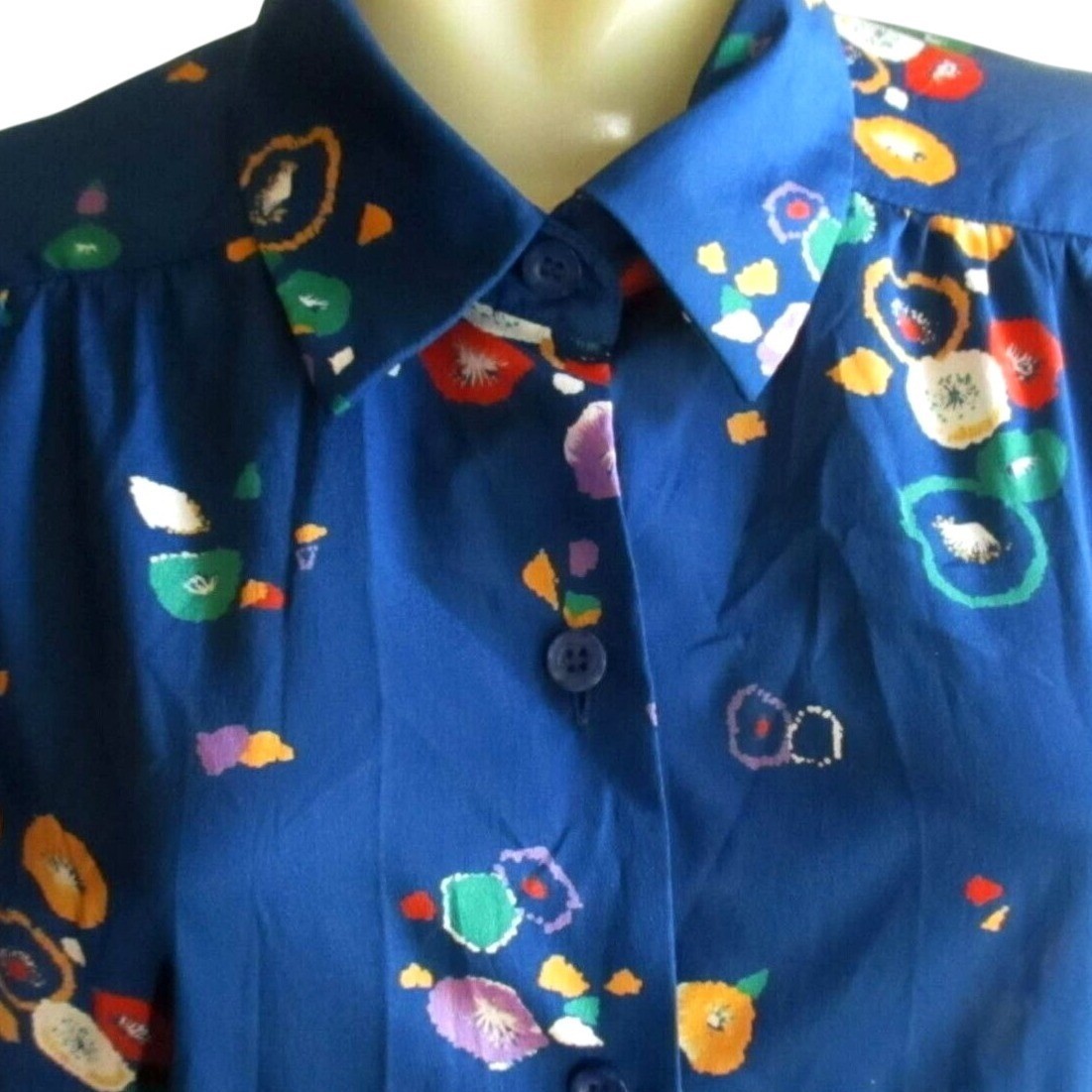 Vintage Button-Up Shirt 16 1X XL 1970s Blue Floral James Kenrob Dalton Womens
