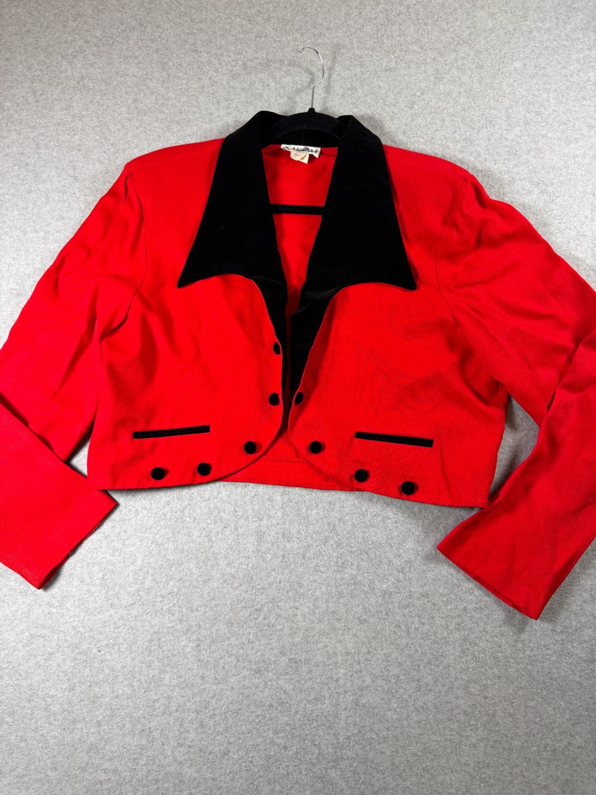Vintage 80s 90s MENU Womens Cropped Red Tailored Collared Jacket Velvet Collar